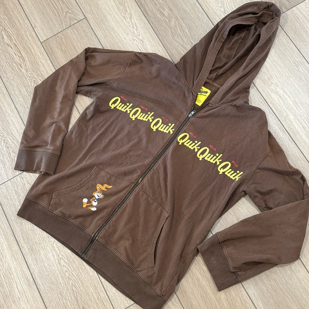 Y2K Nestle Nesquick Chocolate Milk Zip Up Hoodie Sz XL Rare Spellout Logo